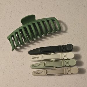 Green Hair Claw Clip and Framar Hair Clips Set